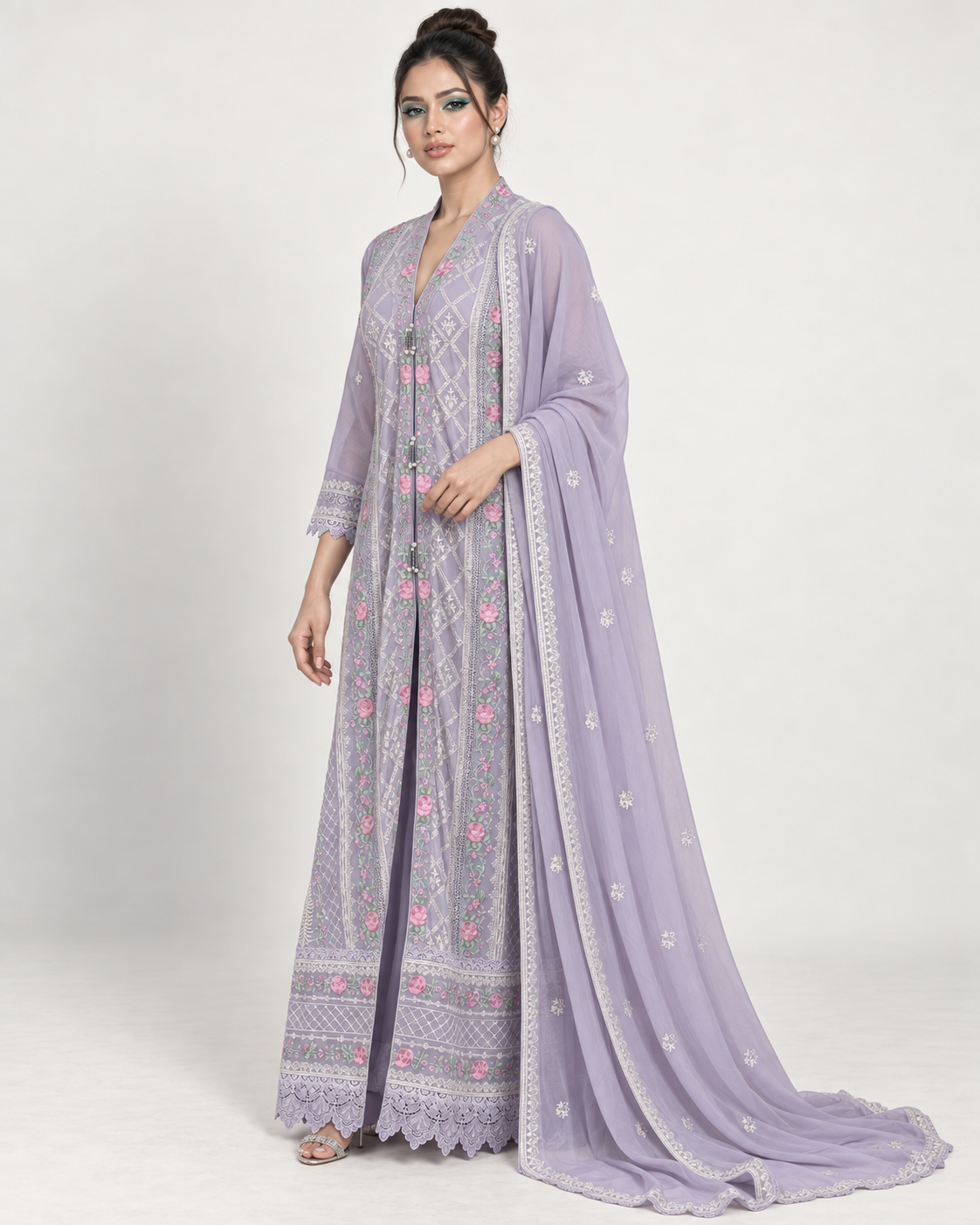 Mahra Lavender Bloom Embroidered Fustan