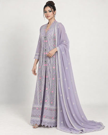 Mahra Lavender Bloom Embroidered Fustan