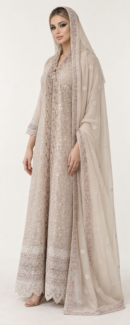 Sahar Al Noor Champagne Embroidered Fustan