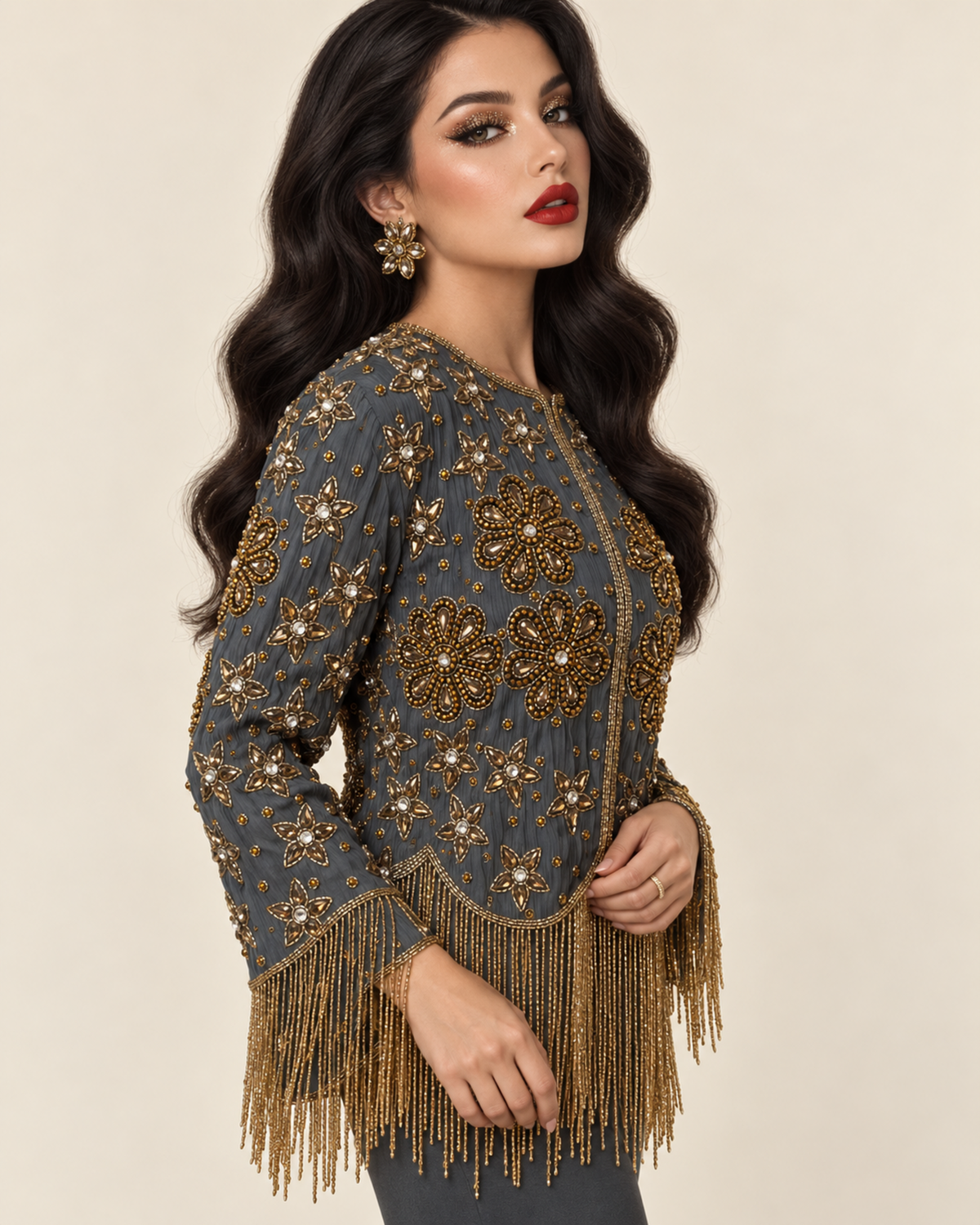 Midnight Bloom Fringe Jacket