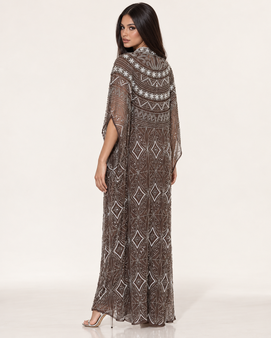 Ilham Mocha Pearl Handwork Cashmere Kaftan