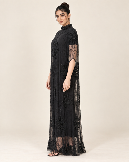 Layali Black Beaded Cashmere Kaftan