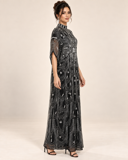 Sahar Black Crystal Cashmere Kaftan