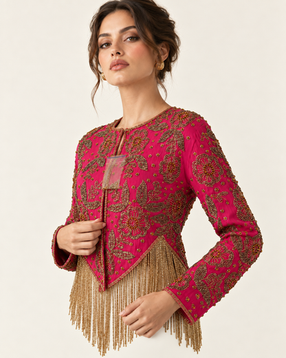 Zahra Fuchsia Fringe Jacket