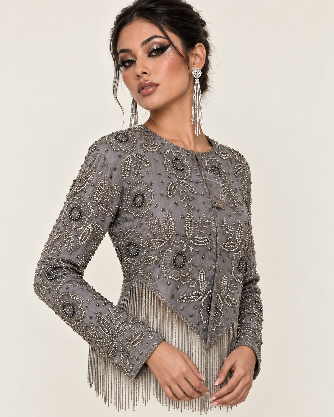 Ziya Silver Crystal Fringe Jacket