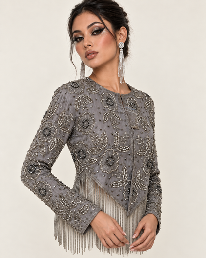 Ziya Silver Crystal Fringe Jacket