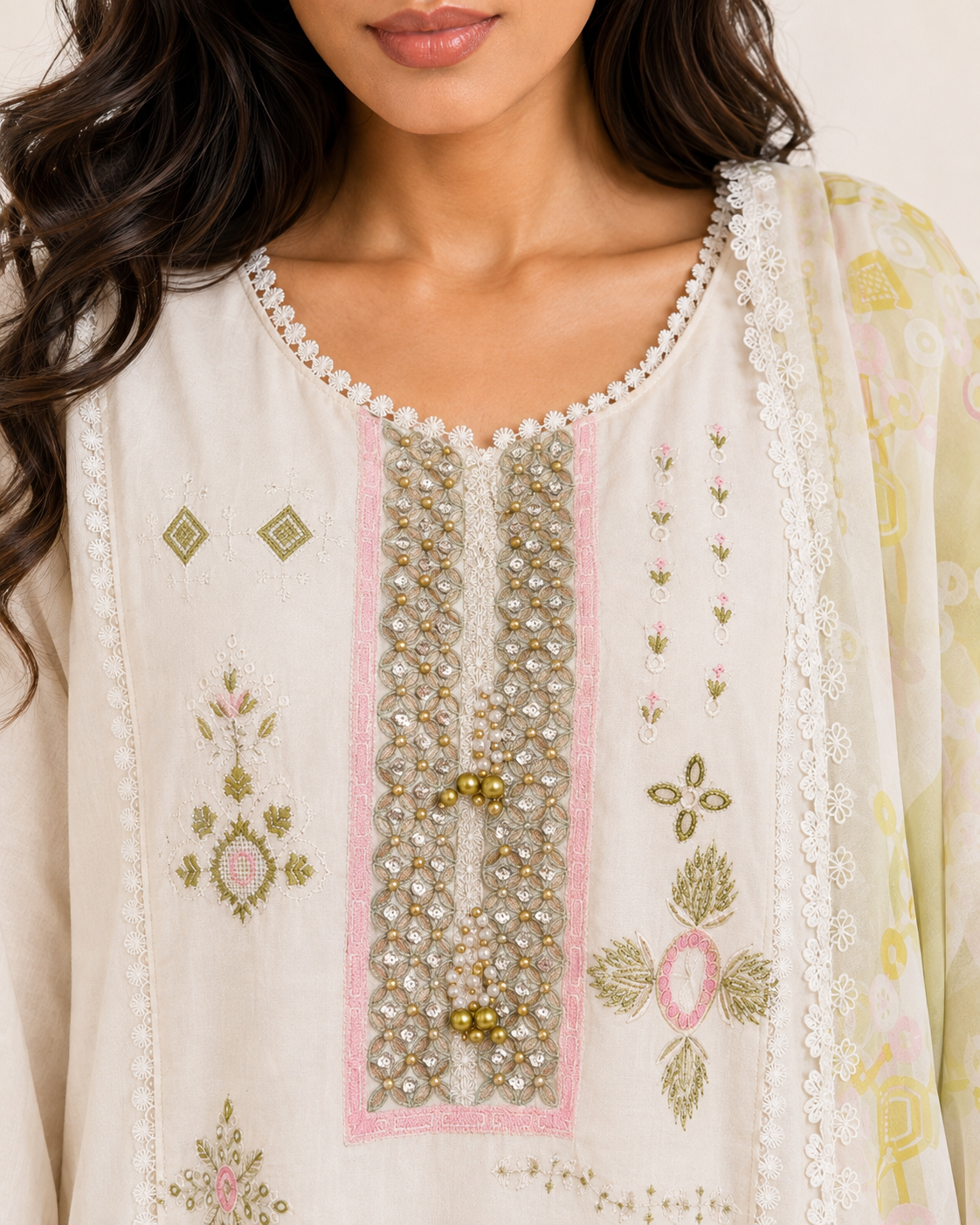 Wardah Ivory Cotton Embroidered Jalabiya