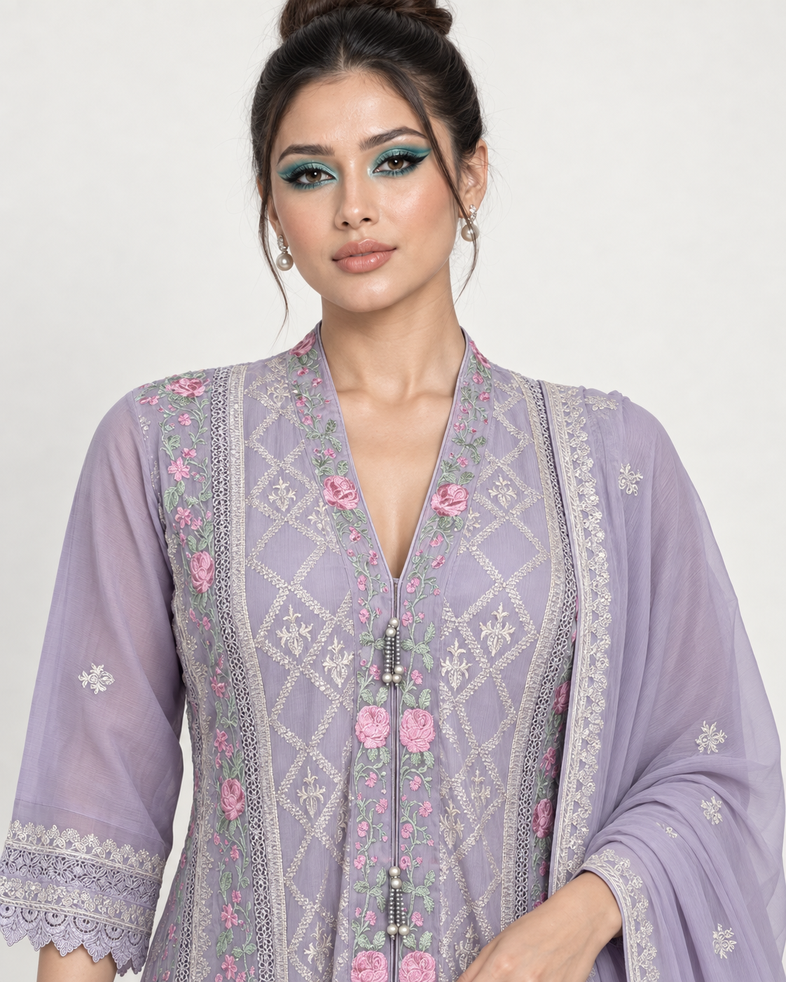 Mahra Lavender Bloom Embroidered Fustan