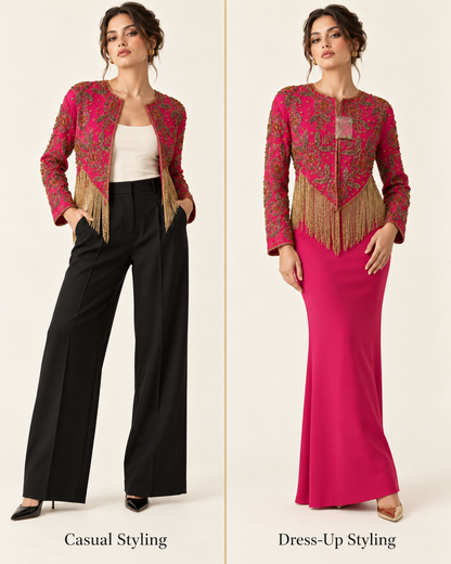 Zahra Fuchsia Fringe Jacket