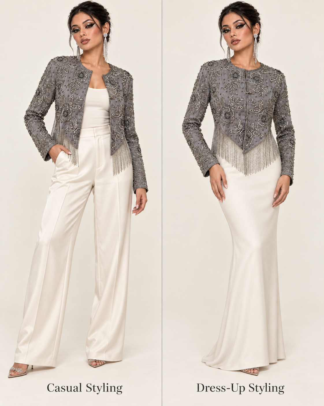 Ziya Silver Crystal Fringe Jacket