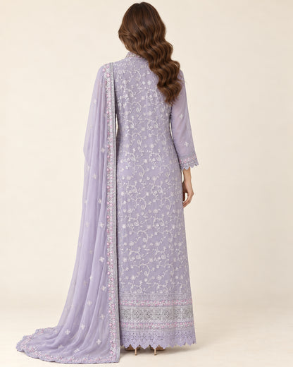 Lilac Reverie Pearl-Embroidered Chiffon Fustan