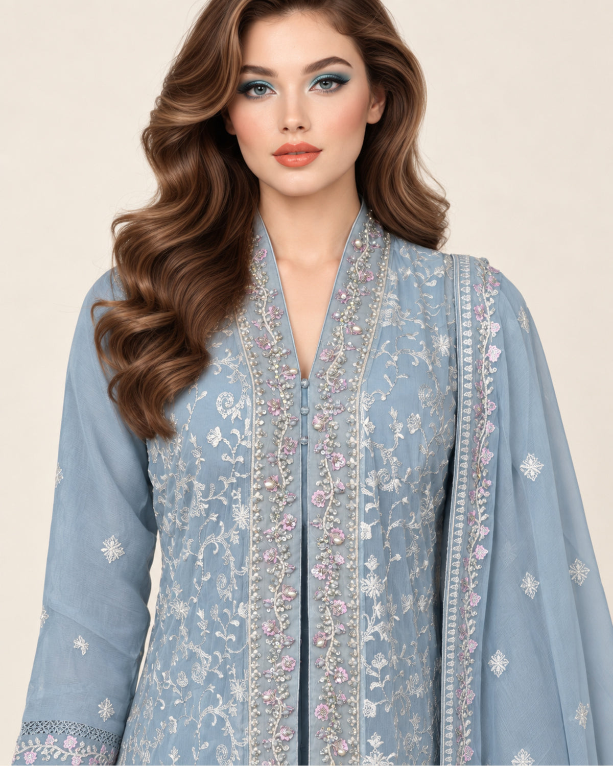 Raneem Mist Chiffon Embelished Fustan
