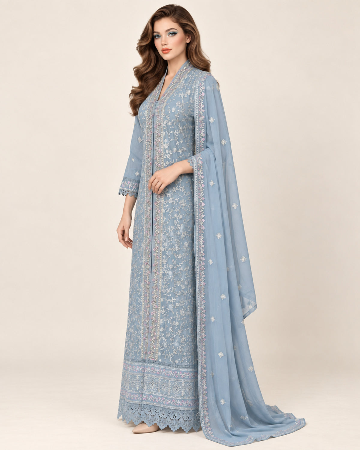 Raneem Mist Chiffon Embelished Fustan