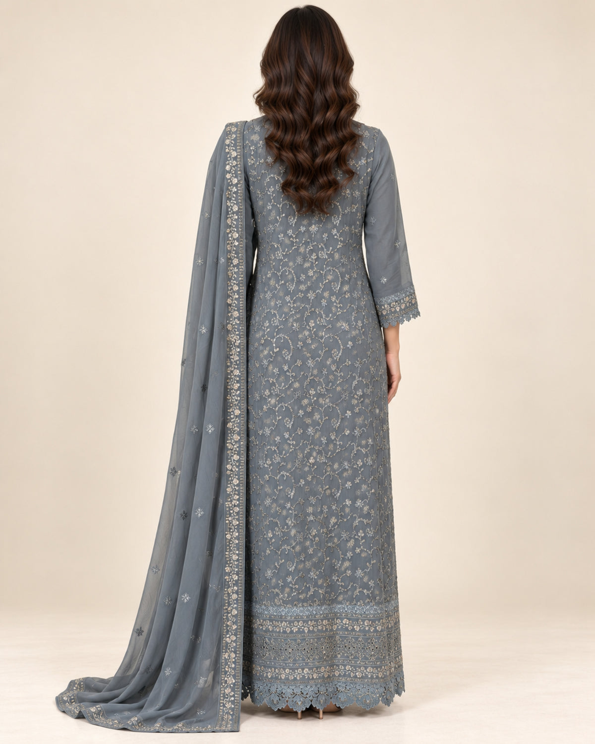 Sahar Slate Chiffon Embelished Fustan