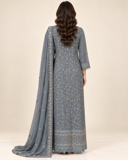 Sahar Slate Chiffon Embelished Fustan