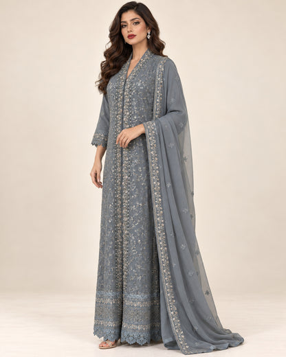 Sahar Slate Chiffon Embelished Fustan