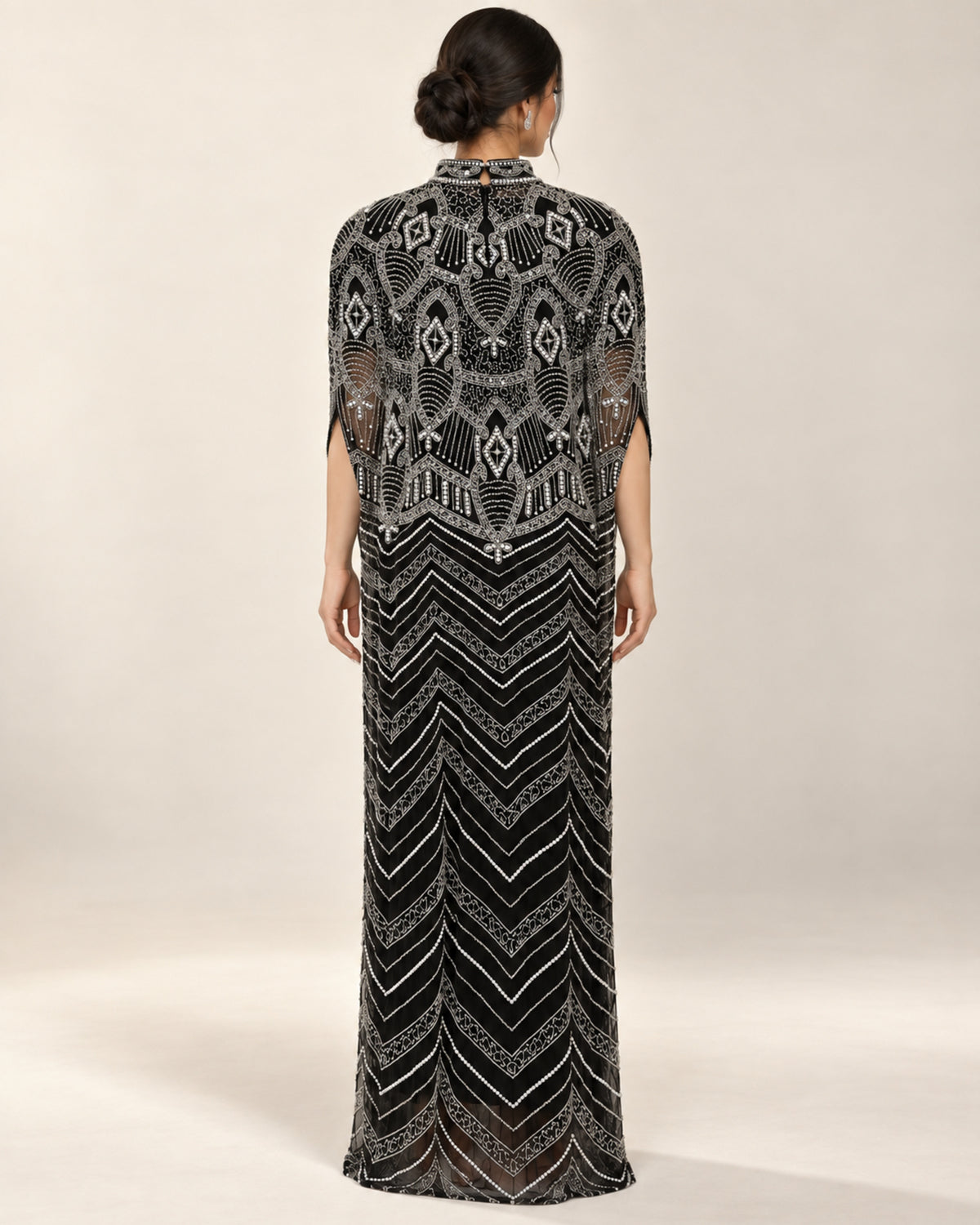 Layali Noir Beaded Cashmere Kaftan