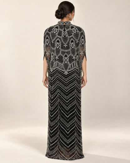 Layali Noir Beaded Cashmere Kaftan