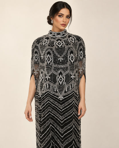 Layali Noir Beaded Cashmere Kaftan