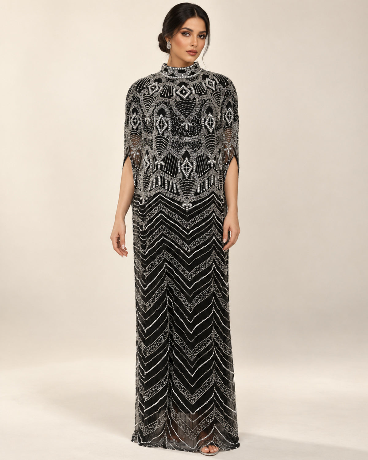 Layali Noir Beaded Cashmere Kaftan