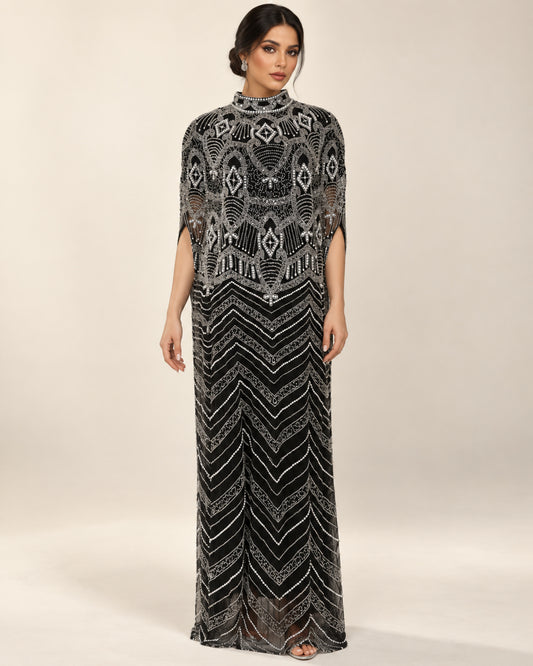 Layali Noir Beaded Cashmere Kaftan