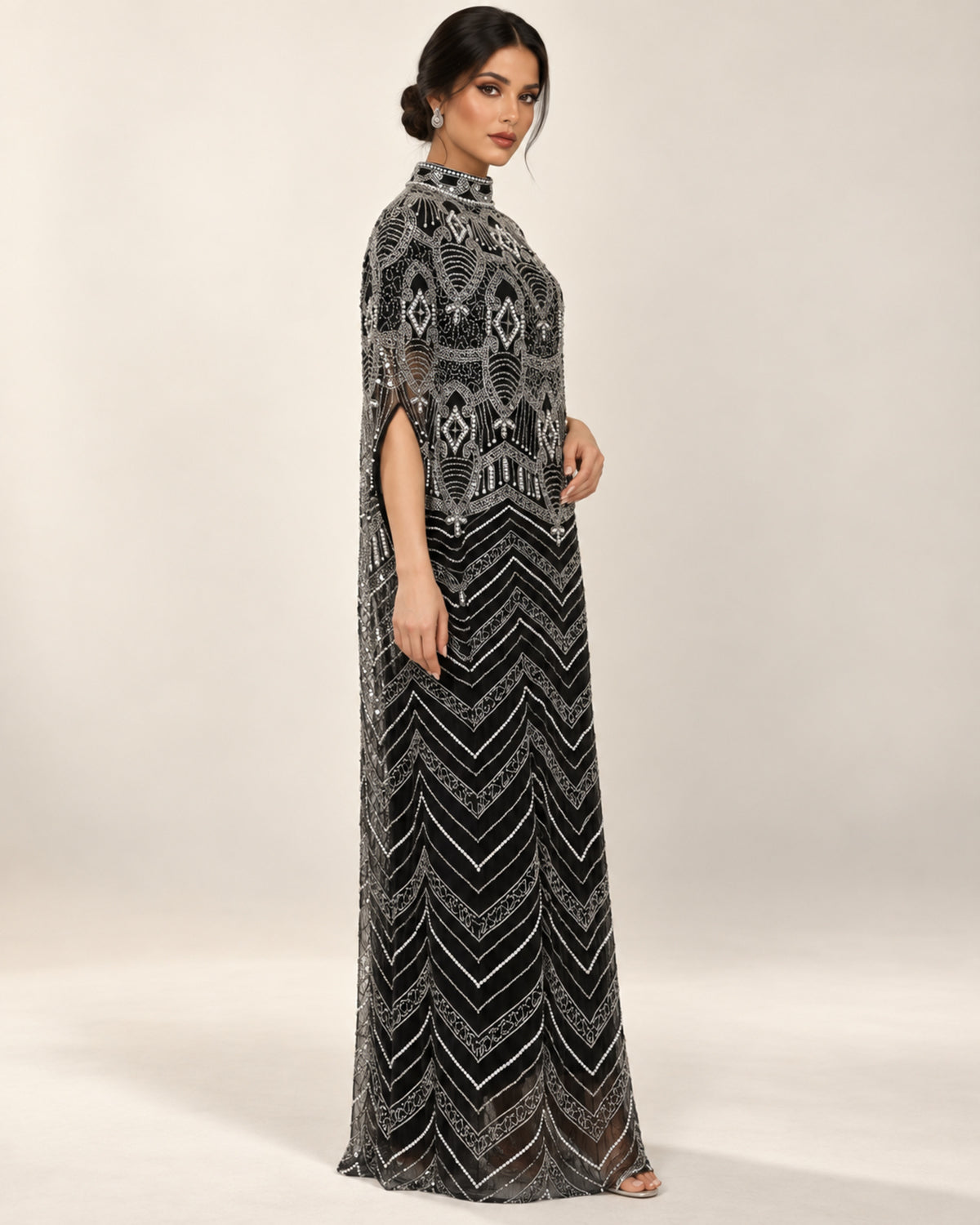 Layali Noir Beaded Cashmere Kaftan