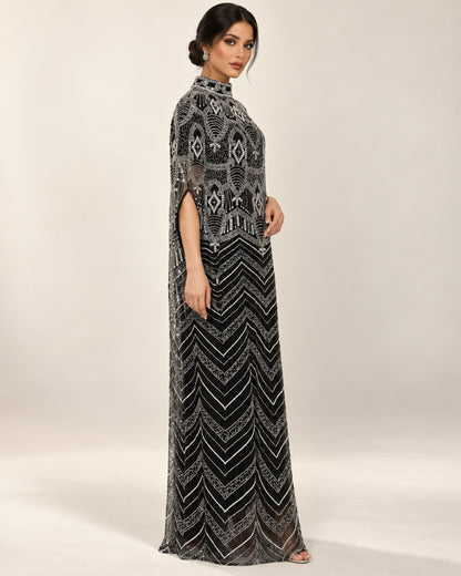 Layali Noir Beaded Cashmere Kaftan