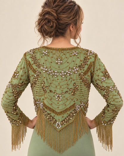 Sage Stardust Fringe Jacket