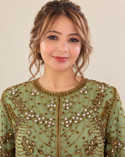 Sage Stardust Fringe Jacket