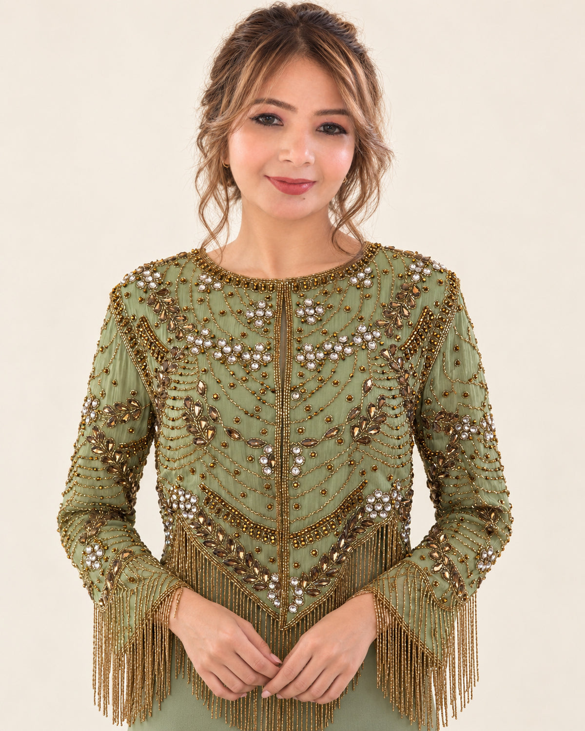 Sage Stardust Fringe Jacket