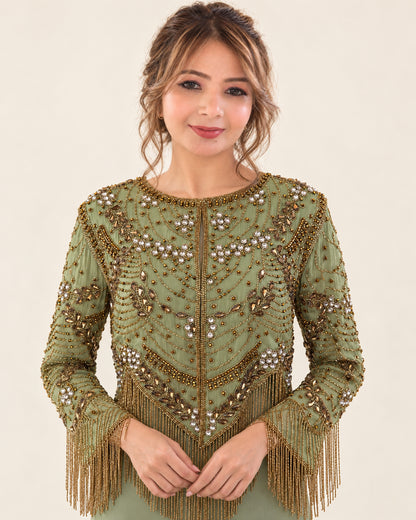 Sage Stardust Fringe Jacket