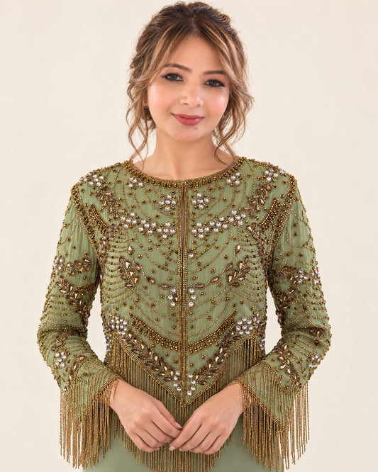 Sage Stardust Fringe Jacket