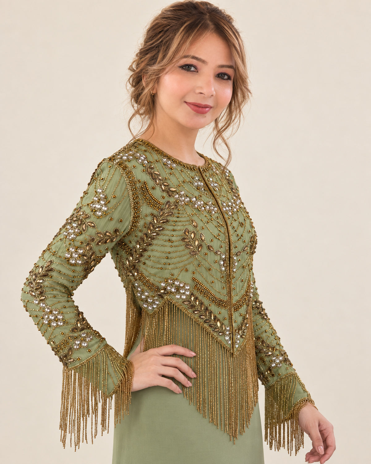 Sage Stardust Fringe Jacket