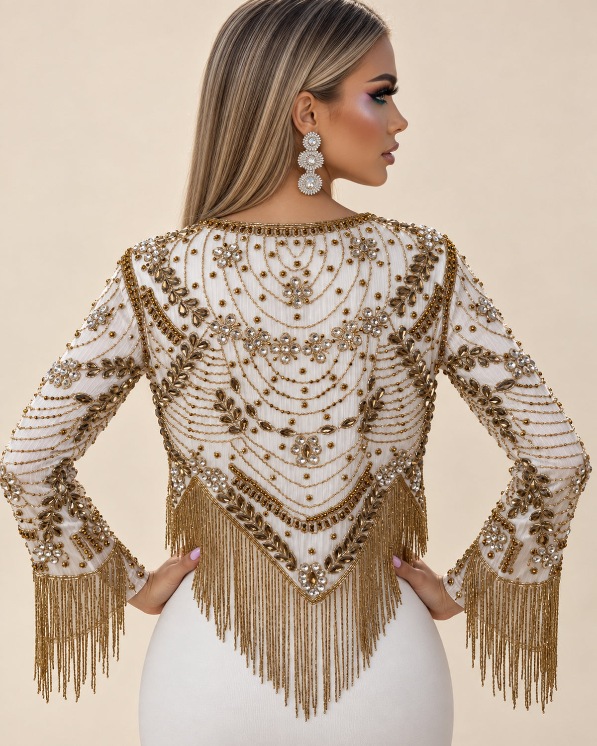 Ivory Glitz Fringe Jacket