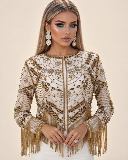 Ivory Glitz Fringe Jacket