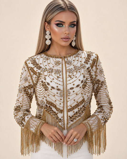 Ivory Glitz Fringe Jacket
