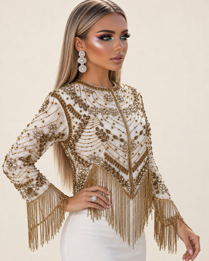 Ivory Glitz Fringe Jacket