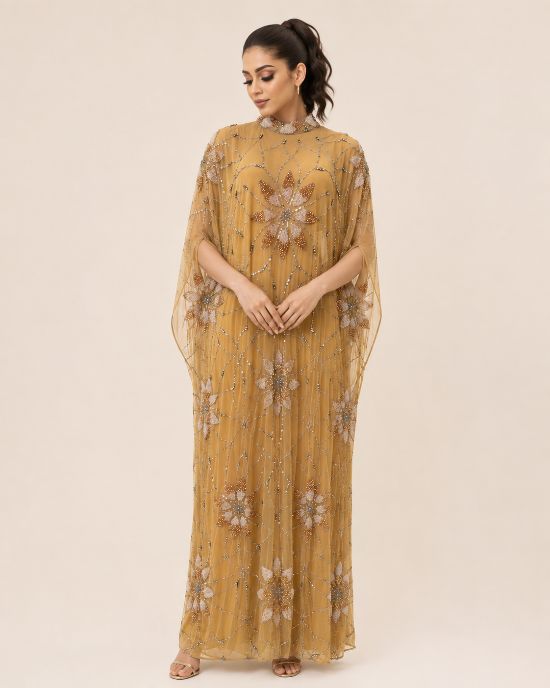 Zahra Al Dhahab Hand-Beaded Cashmere Kaftan