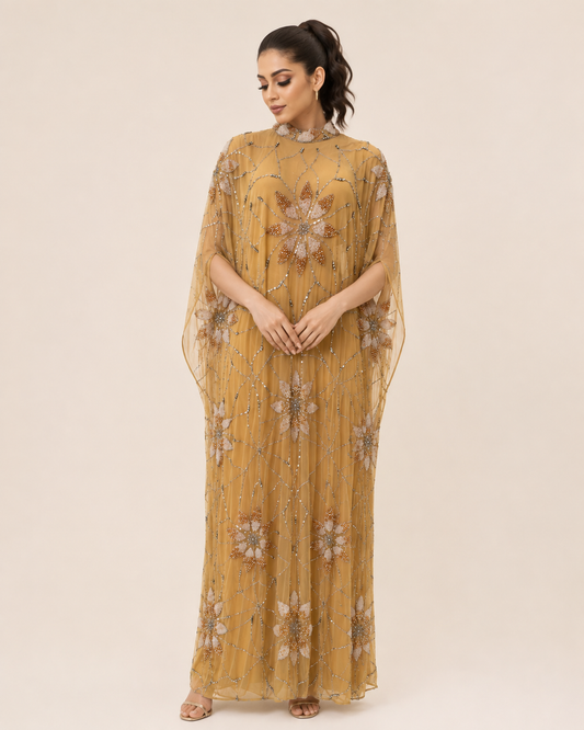Zahra Al Dhahab Hand-Beaded Cashmere Kaftan