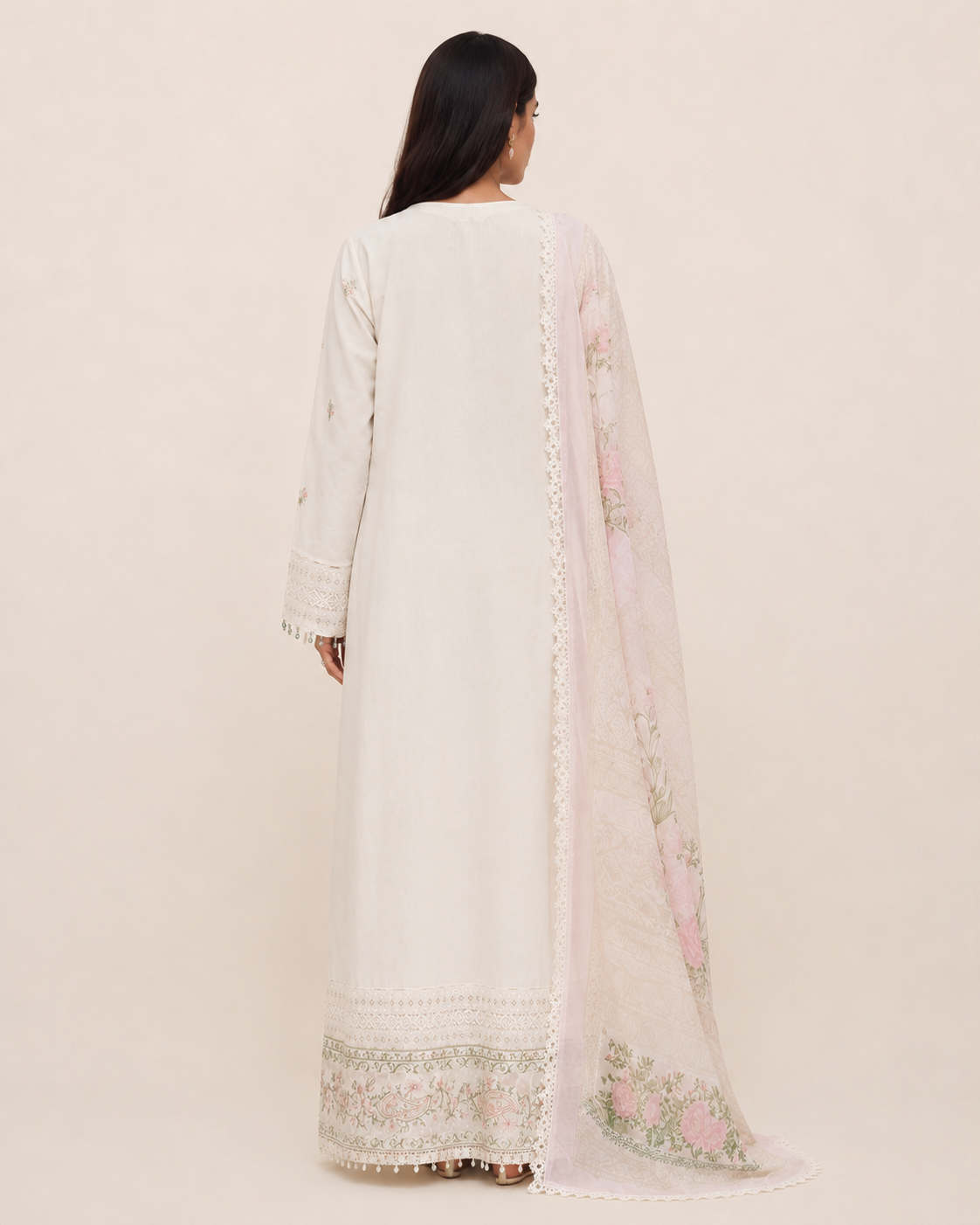 Liyana Ivory Bloom Cotton Embroidered Jalabiya