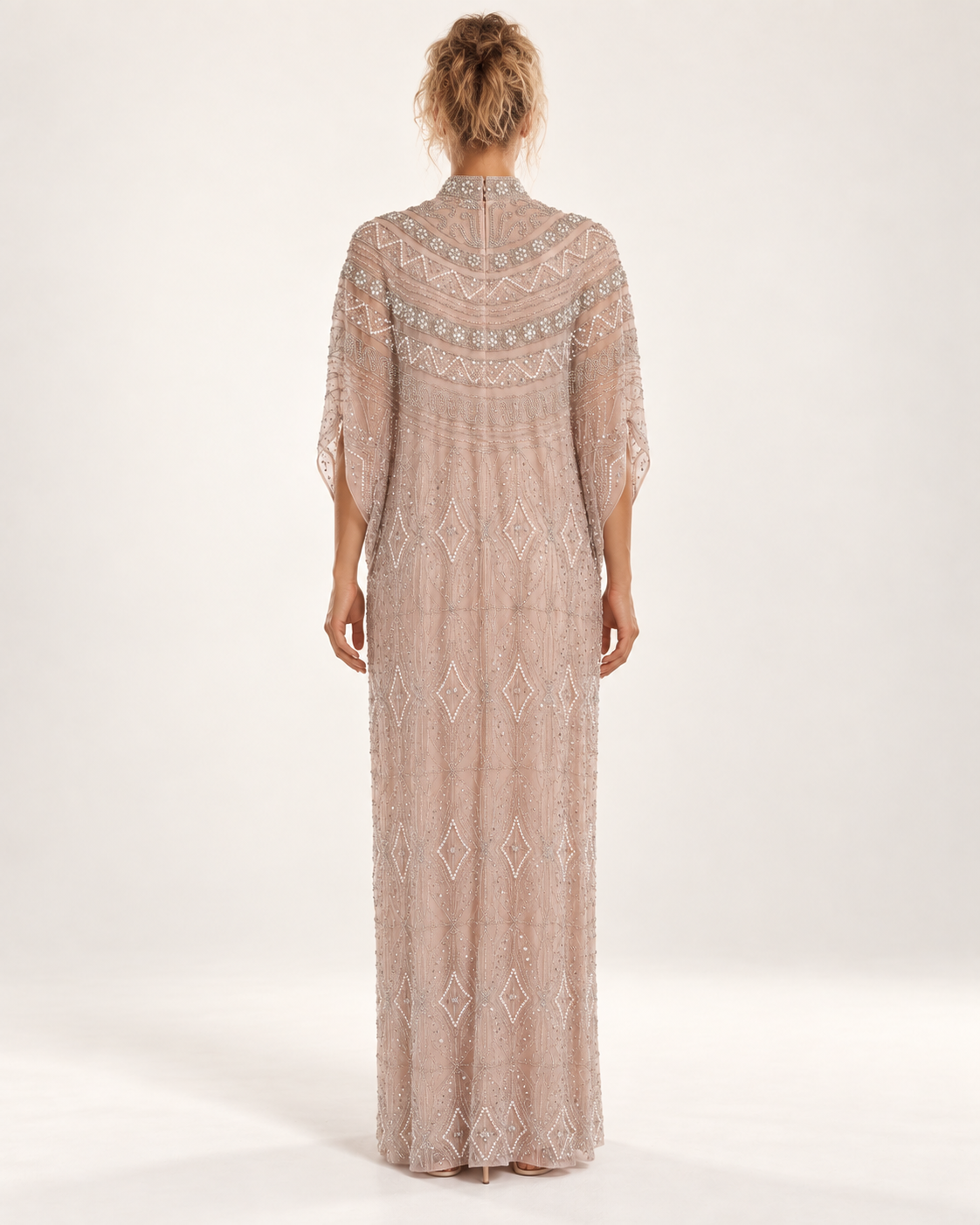 Layali Blush Pearl-Beaded Cashmere Kaftan