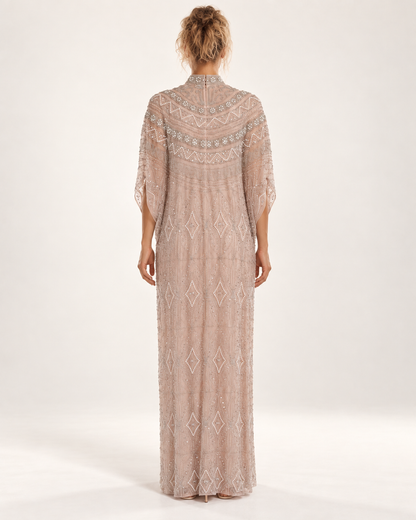 Layali Blush Pearl-Beaded Cashmere Kaftan