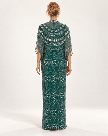 Zahra Emerald Pearl-Beaded Cashmere Kaftan
