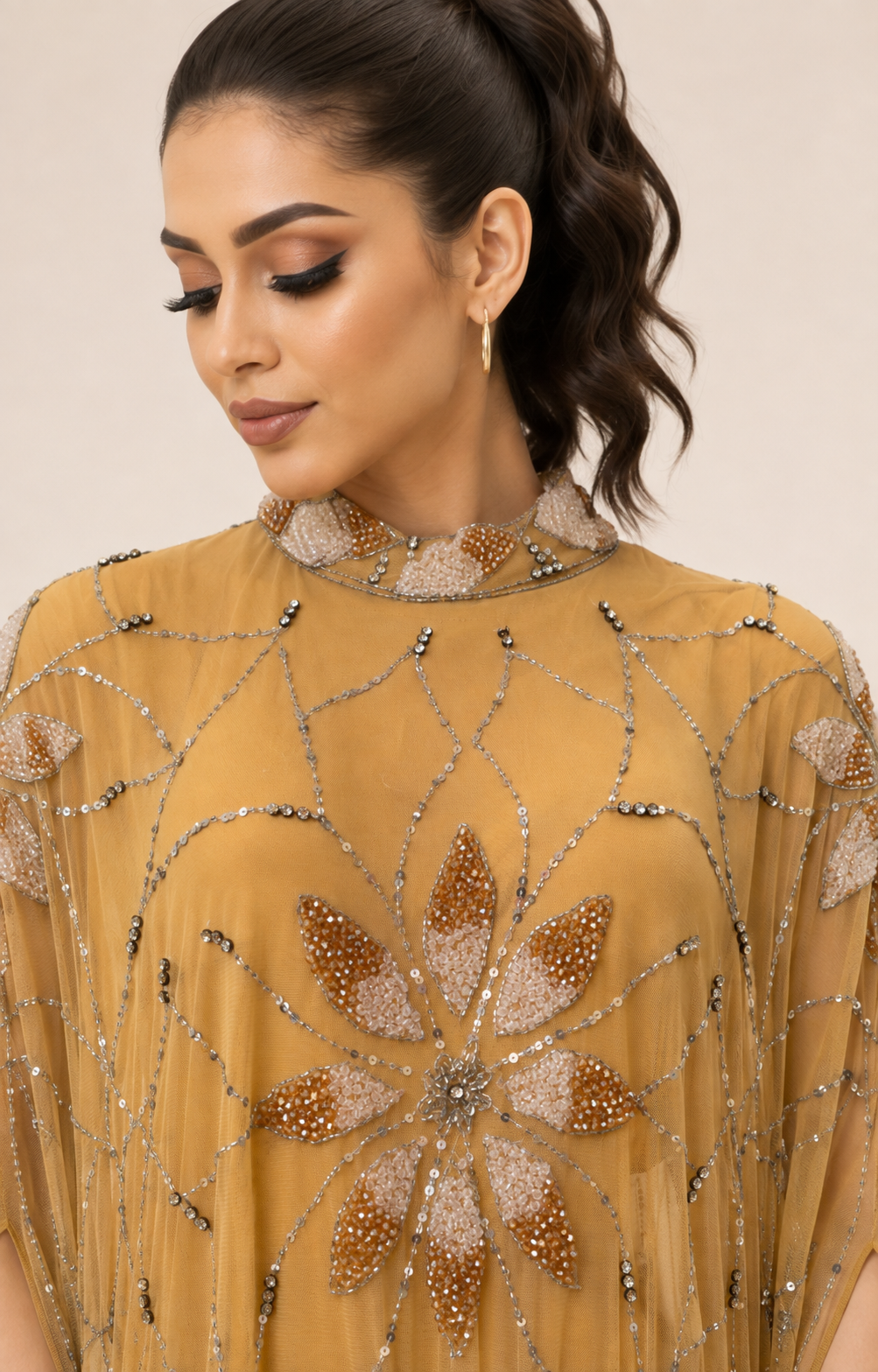 Zahra Al Dhahab Hand-Beaded Cashmere Kaftan