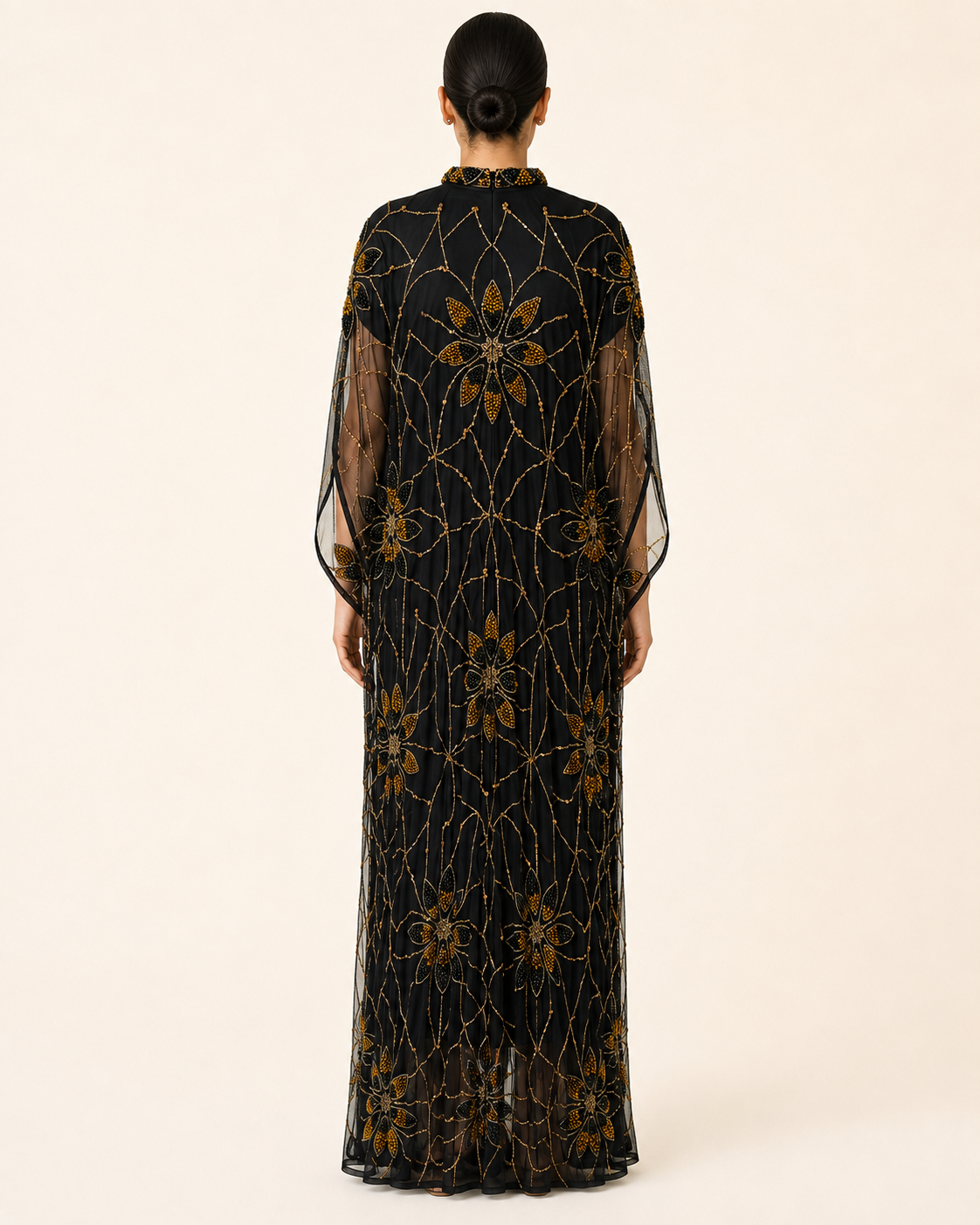 Layali Noir Beaded Cashmere Kaftan