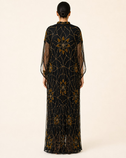 Layali Noir Beaded Cashmere Kaftan