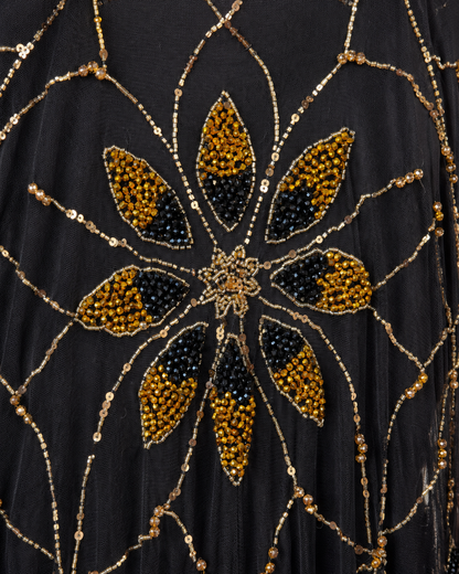 Layali Noir Beaded Cashmere Kaftan