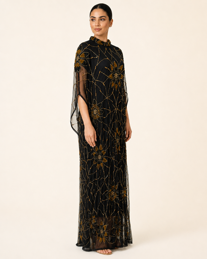 Layali Noir Beaded Cashmere Kaftan