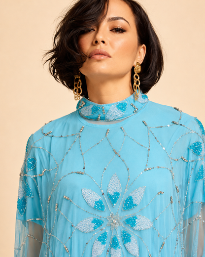 Sama Turquoise Crystal Cashmere Kaftan
