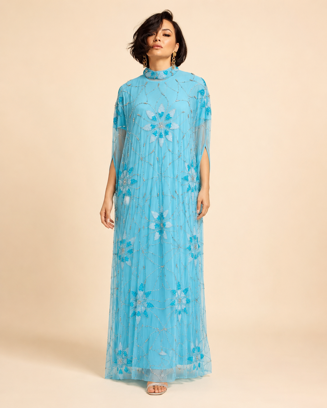 Sama Turquoise Crystal Cashmere Kaftan